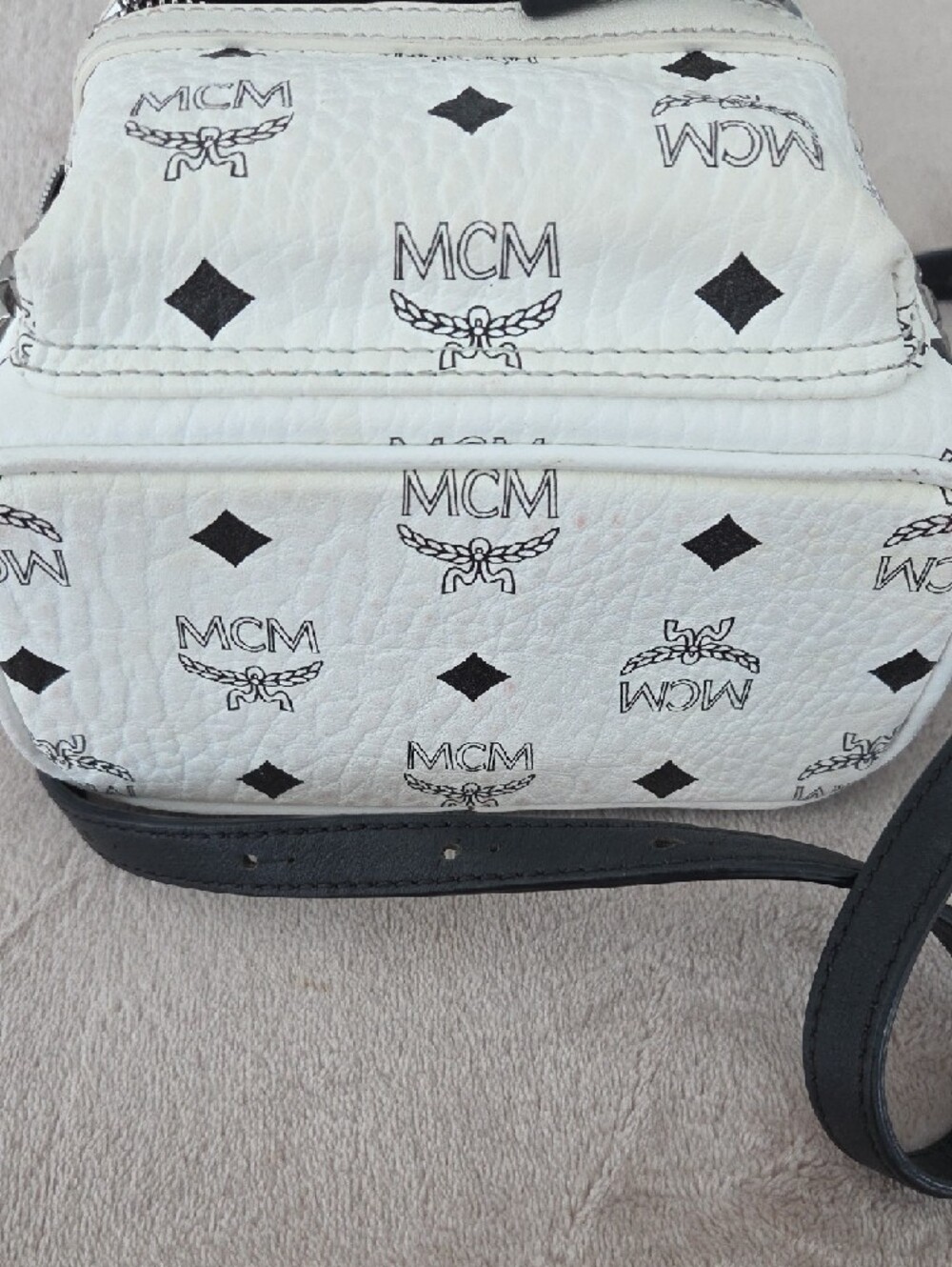 MCM White Mini Logo Backpack with Black Accents - Picture 7 of 7